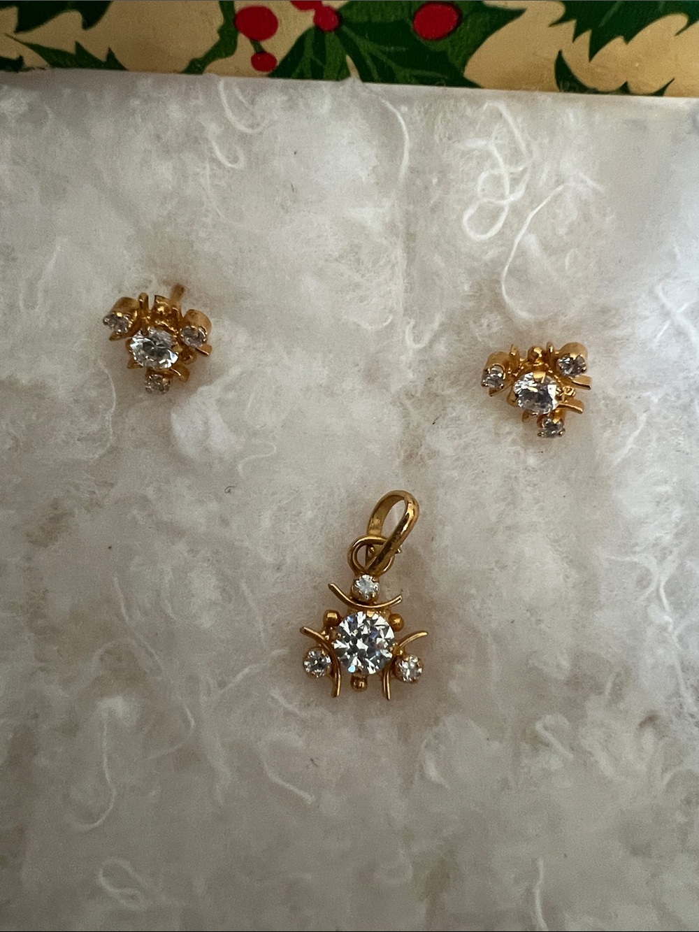 Gold Crystal Floral Pendant and Stud Earring Set